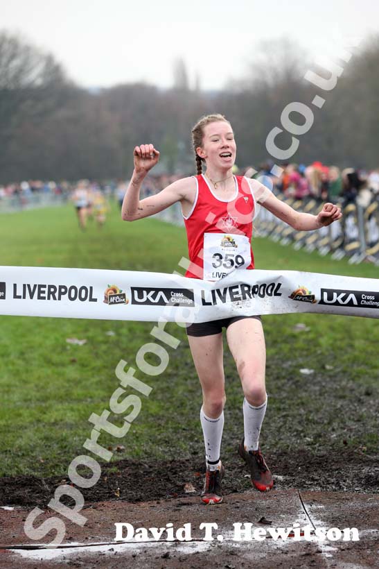Harriet Knowles-Jones wins the under-15s girls,  2012 McCain Liverpool Cross Challenge.